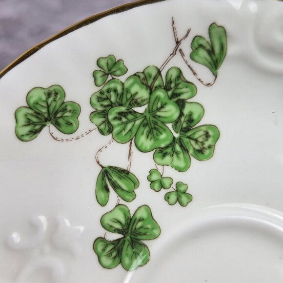 Hammersley & Co Lucky Shamrock Tea Cup & Saucer Bone China Gold Trim Vintage - Picture 6 of 16